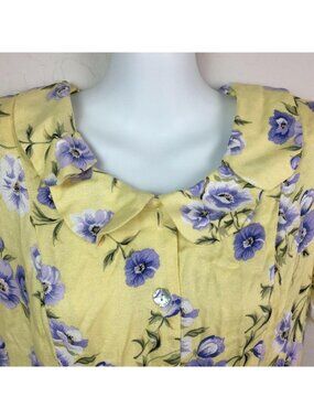 JBS Ltd Women's Yellow Dress Purple Pansies Floral Spring Summer Sunday Size 10
